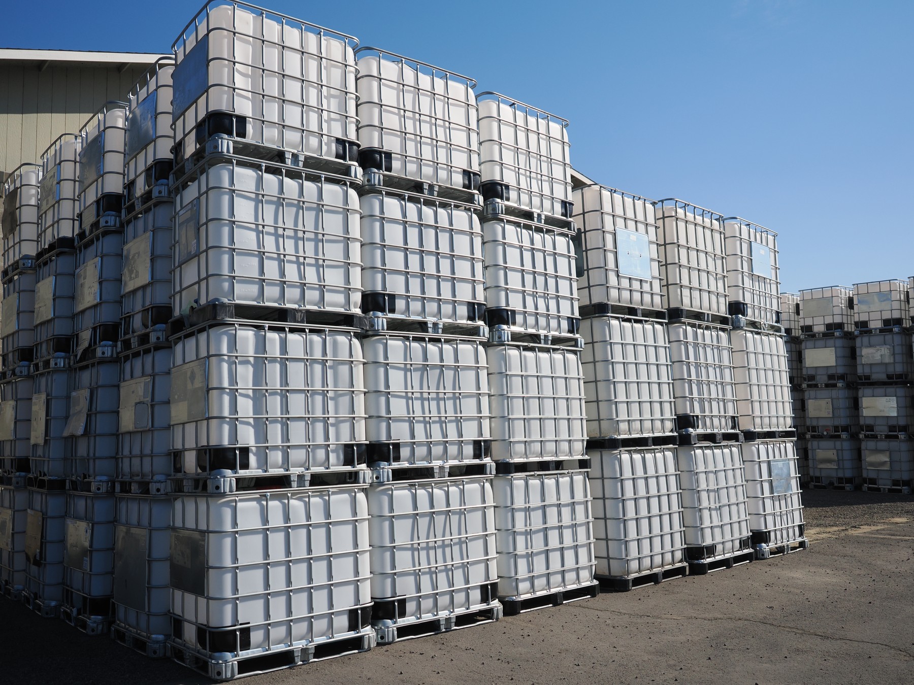 Rows of actual Clean Tank IBCs prepared for shipment