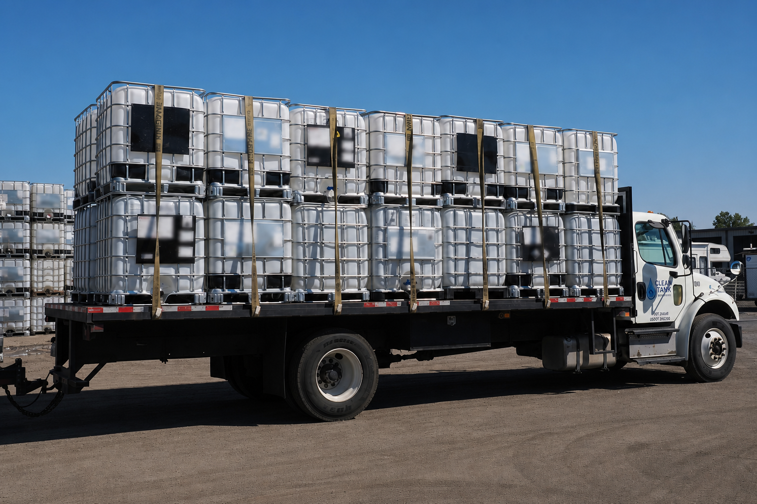 Clean Tank truck carrying incoming used IBCs for evaluation and processing